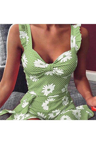 pink and pink Φόρεμα με μοτίβο μεγάλο λουλούδι πράσινο