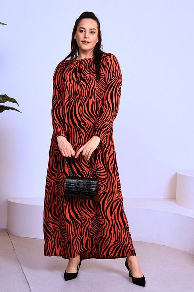 Ferace Women's Large Size Patterned Viscose Dress Mother Orange