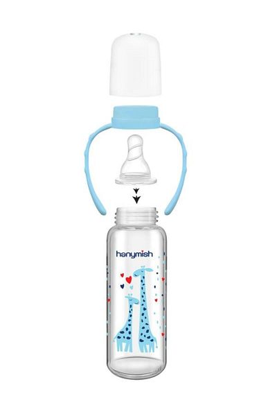 Hanymish 240 ml Glass Baby Bottle with Handle