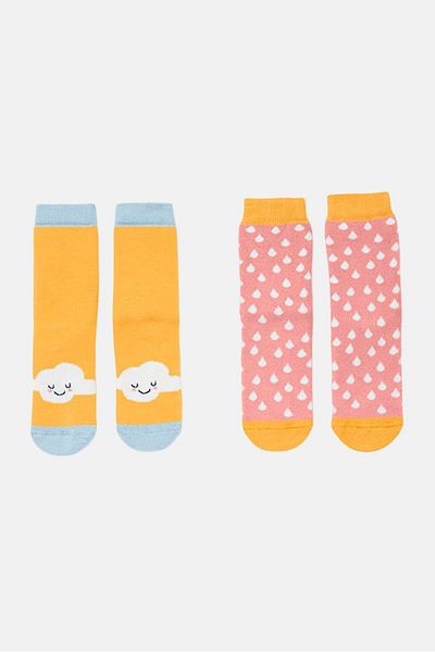 Tchibo Kids Girl 2 Pieces Graphic Anti Slip Socks, Yellow