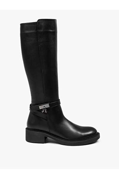 Favgi Ade Siyah Deri Kadın Çizme