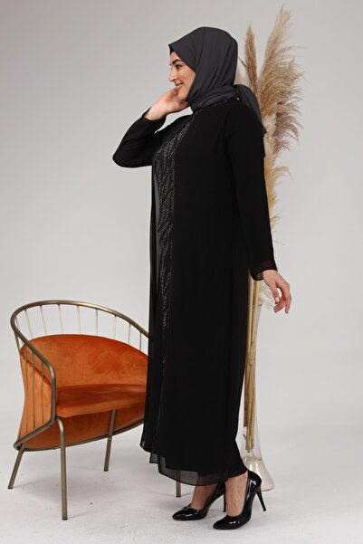 Ferace Kadin Buyuk Beden Işlemeli Ve Desenli Abiye Takım Elbise