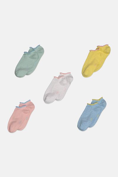 Tchibo Women 5 Pairs Sneaker Socks, Yellow/Blue/White/Pink/Green