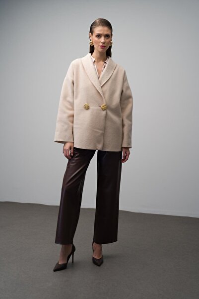 Olcay Béžový dvouřadý ležérní kabát 3075 - bez podšívky