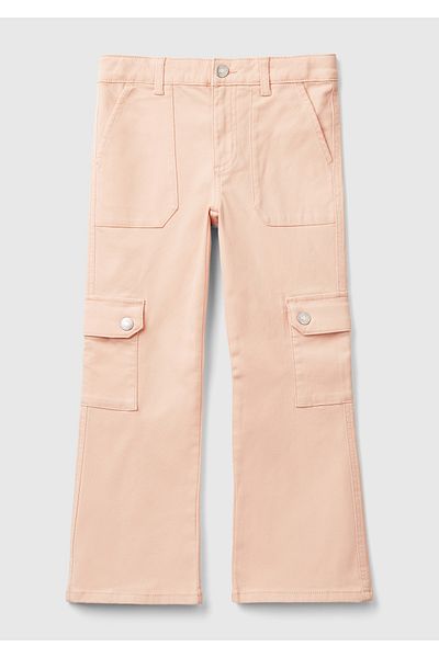 United Colors of Benetton Pantaloni pentru fetiță, roz praf, cu logo brodat, cu detaliu de buzunar
