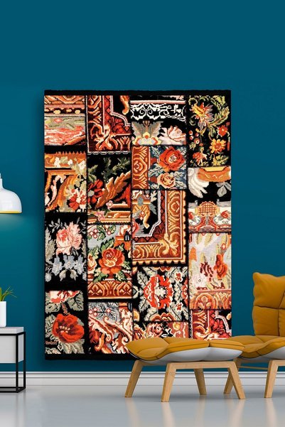 kilim home Mars 2007 Siyah Ve Multy Tonlarında Desen Kaymaz Taban Dekoratif Halı