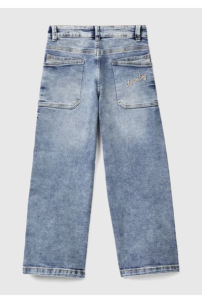 United Colors of Benetton Girls' open denim bleached stretch denim pants with embroidery detail