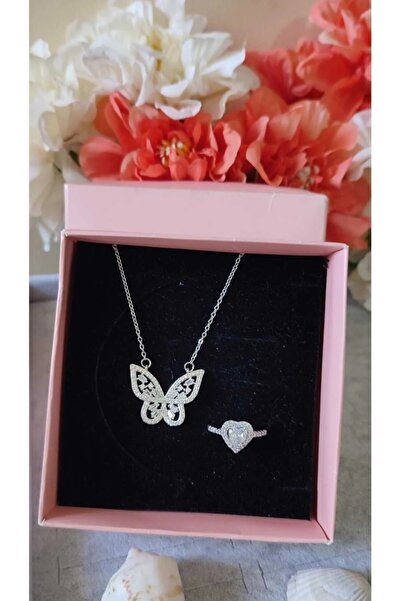 HKN AVM ACCESSORİES Kadın Gümüş Yüzük Ciddi Ilişki Yüzügü Melek Kolye Set