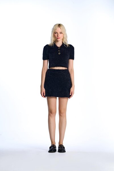 SHERIN Чорна трикотажна спідниця з воланами