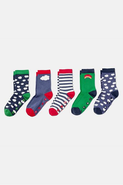 Tchibo Kid Girls 5 Pair Printed Socks, Navy And Green And Red Combo