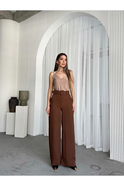 mydukkan.co Brown Linen Trousers - Mita Belted