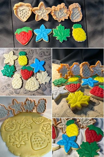 Bayev Spring Themed 4-Piece Pineapple Strawberry Cookies Set - Fruit and Leaf Cookie Mold