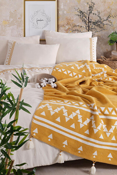 İyi Geceler İstanbul Good Night Istanbul Keops Mustard 100% Cotton Double Blanket Bedding Set