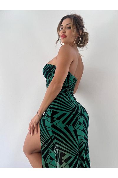pink life Rochie maxi cu imprimeu Flog cu model geometric verde