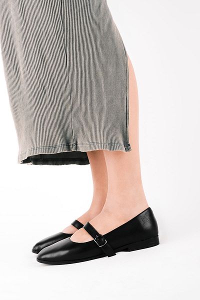 Lal Shoes & Bags Balerini Alexix din piele naturală pentru femei, cu o singură curea, cu cataramă-negru