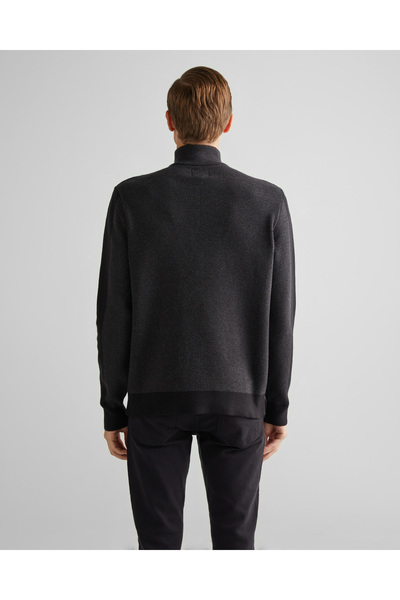Gant Erkek Siyah Relaxed Fit Yarım Fermuarlı Renk Bloklu Kazak