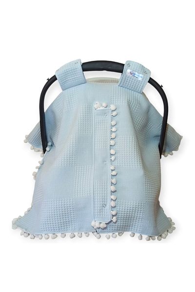 Birmelek Piqued Double Layer Double Sided Pompom Muslin Stroller Cover and Cushion