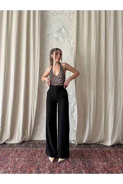 mydukkan.co Mita Belted Linen Trousers - Black