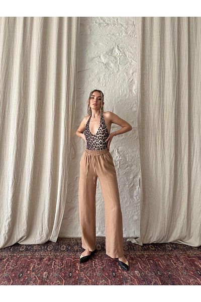 mydukkan.co Beliner Linen and Waist Detailed Trousers Mink