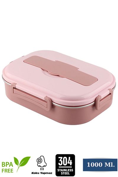 Verahed 1 Liter Lunch Box with Pink Stainless Steel Chamber - 3 Compartments Lunch Box Lunch Box