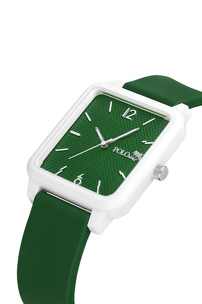 Polo Air Unisex Green White Sports Wristwatch - Square Case, Silicone Cord, Pl-1509B1X