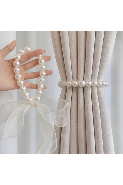 Emtory Home 1 Piece White Tulle Pearl Curtain Ornament - Braçol - Holder - Decor