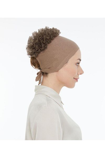 ihvanonline Light Brown Stitched and Non-Slip Guipure Frilly Bonnet