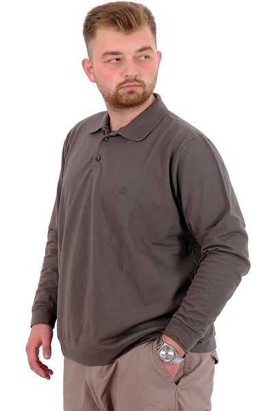 ModeXL Ανδρικό φούτερ με λαιμόκοψη πόλο - Κεντημένο, Μεγάλο Μέγεθος, Χακί U24340