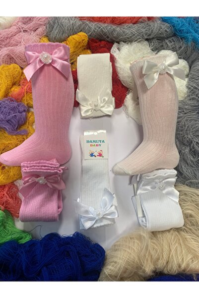 Bamuta Aksesuarlı Dizaltı Bebek Çorabı 3 lü Bambu