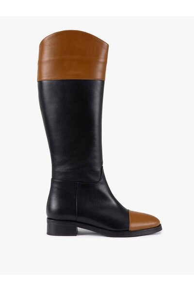 Favgi Annure Taba Deri Siyah Deri Kadın Çizme