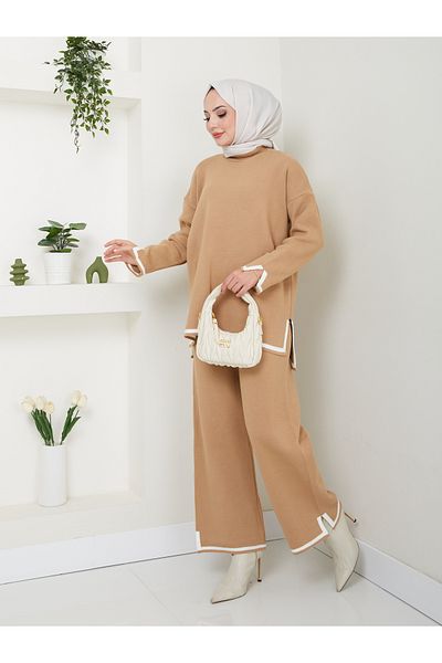 VOLT CLOTHİNG Damen-Strickset mit gestreifter Hose