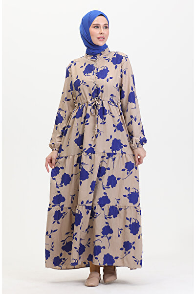 sefamerve Mink Saks Patterned Lace up Dress - 0516-04, Front Buttoned