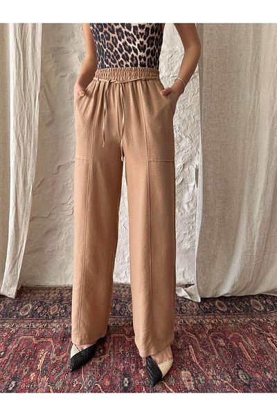 mydukkan.co Beliner Linen and Waist Detailed Trousers Mink