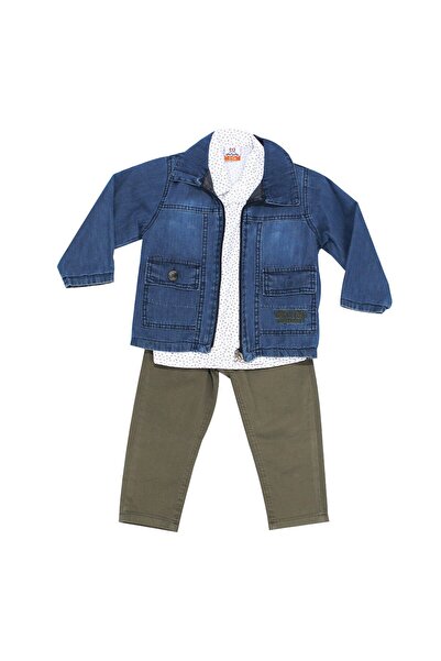 bebegen Erkek Çocuk Gri Ceketli Gömlekli Yeşil Pantolonlu Lüx 3'lü Takım