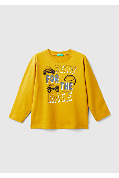 United Colors of Benetton Boy's Mustard Yellow Printed Crew Neck Long Sleeve ...