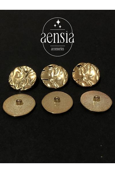 aensia Gold Colored Wrinkled Design Button 2.54 cm - Metal Coat Trench Jacket Button Set of 6