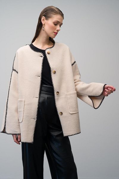 Olcay Palton casual BEJ 3077 - Cu buzunar pentru geantă și detaliu broderie