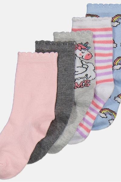 Sam & Olivia Kids Girl 5 Pair Allover Printed Socks, White Combo