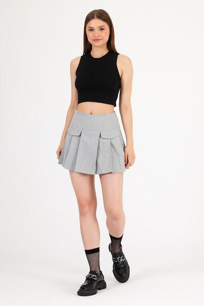 Mistix Önü Cepli Poliviskon Şort Okul Eteği