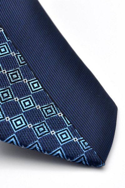 Gaffy Cravatte Blue and Navy Blue Panel Patterned Woven Fabric Slim Fit Tie // Kpk014
