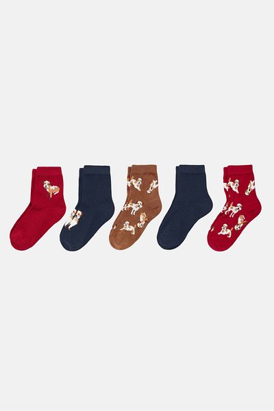 Tchibo Toddlers Boy 5 Pairs Animal Print Socks, Red