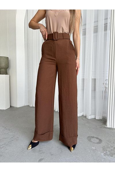mydukkan.co Brown Linen Trousers - Mita Belted