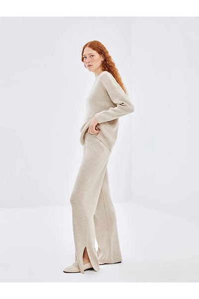 LC Waikiki Beige Elastic Waist Women's Knitwear Trousers