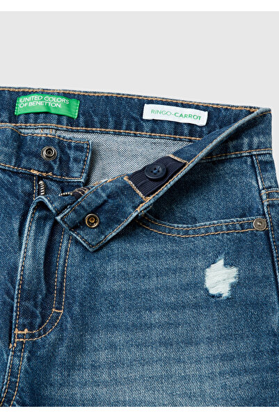 United Colors of Benetton Erkek Çocuk Denim Arka Cebi Logolu Yırtıklı Dört Cepli Denim Pantolon