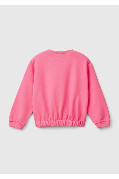 United Colors of Benetton Girl's Neon Pink Barbie Printed Crew Neck Sweatshirt with Skirt Tip