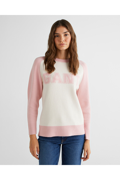 Gant Kadın Krem Regular Fit Bisiklet Yaka Logolu Kazak