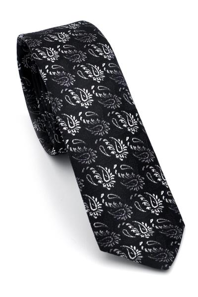 Gaffy ربطة عنق من القماش المنسوج باللونين الأبيض والتدخين باللون الأسود مع منديل // SDK- 240806