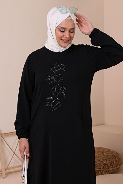 Ferace Hijab Ayrobin Double Set Large Size Tunic Trousers Women's Black