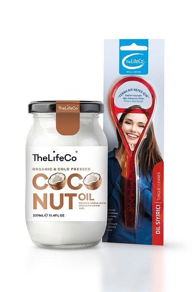 TheLifeCo 337 ml Coconut Oil - Cold Pressed, Tongue Stripper and Tongue Cleaner Red
