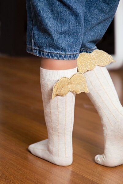 Bross Sarı Kanatlı Kız Çocuk Dizaltı Çorap